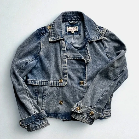 26 International STOOSH Vintage Denim crop trench or double breasted jacket - Picture 1 of 8